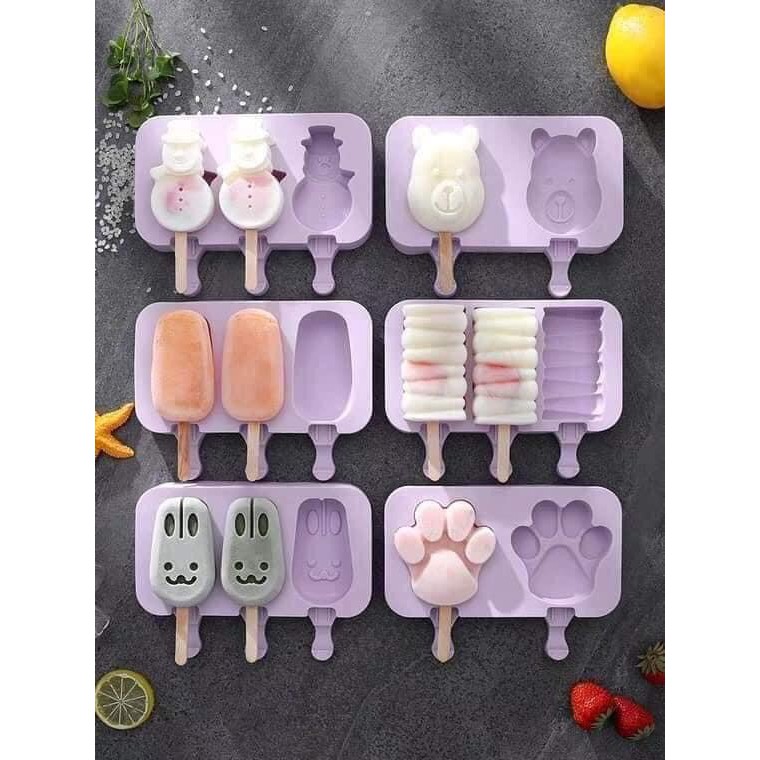 Khuôn kem silicon cute tặng kèm 50 que