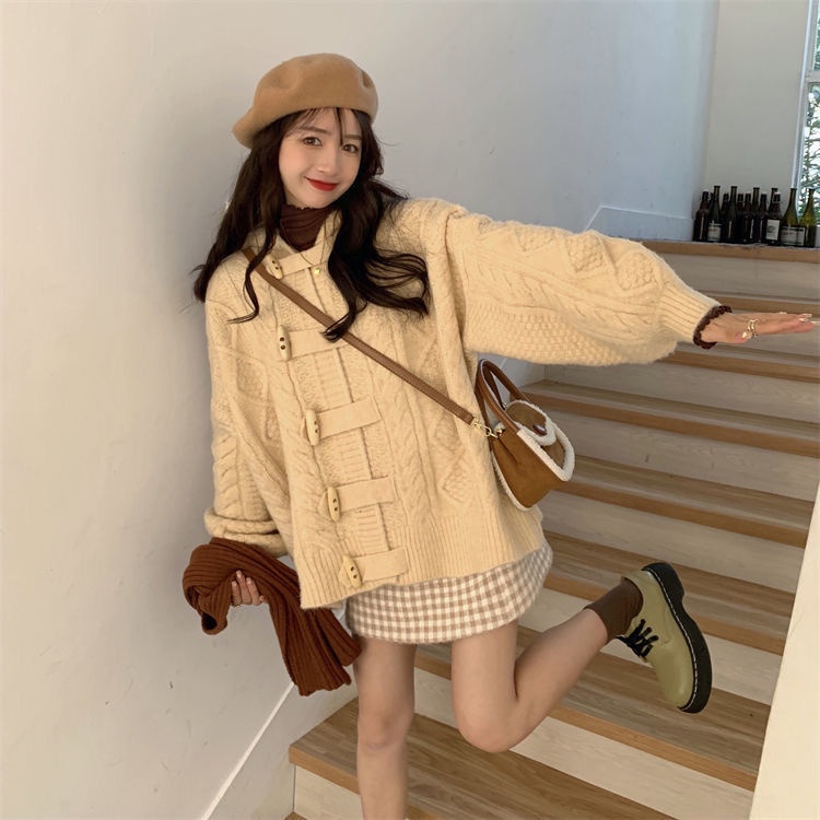 Áo Khoác Sweater Dáng Rộng Có Mũ Trùm Kiểu Retro Nhật Bản Thời Trang Thu Đông Cho Nữ