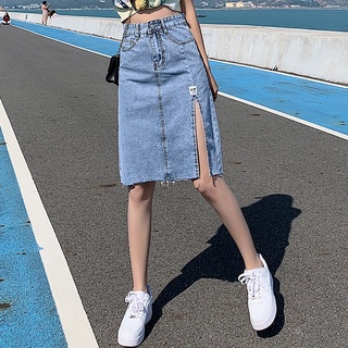 2022 Summer High Waist Denim Skirt Women Korean Version Loose Split A-line Mid-length Skirt