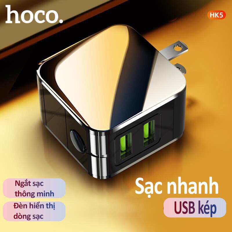 Cốc Sạc Nhanh Đa Năng Hoco HK5 Dual USB Chính Hãng - Cốc Sạc Tự Ngắt - Có Màn Hình LED - BH 06 Tháng