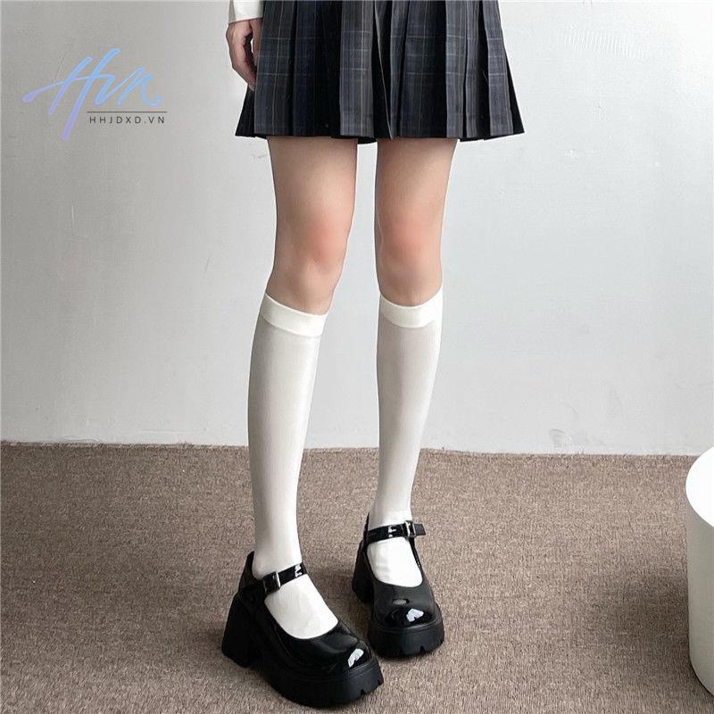 Vớ Nhung Mỏng Cổ Cao Vừa Màu Trắng Phong Cách Nhật Bản Thời Trang Mùa Hè Cho Nữ