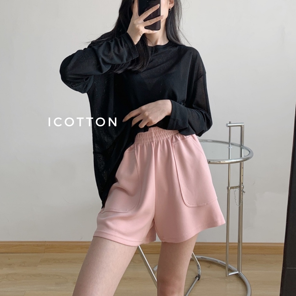 Quần short nữ ống rộng cạp chun iCotton quần đùi mặc nhà, đi chơi, đi ngủ da cá cotton 100% cao cấp có bigsize