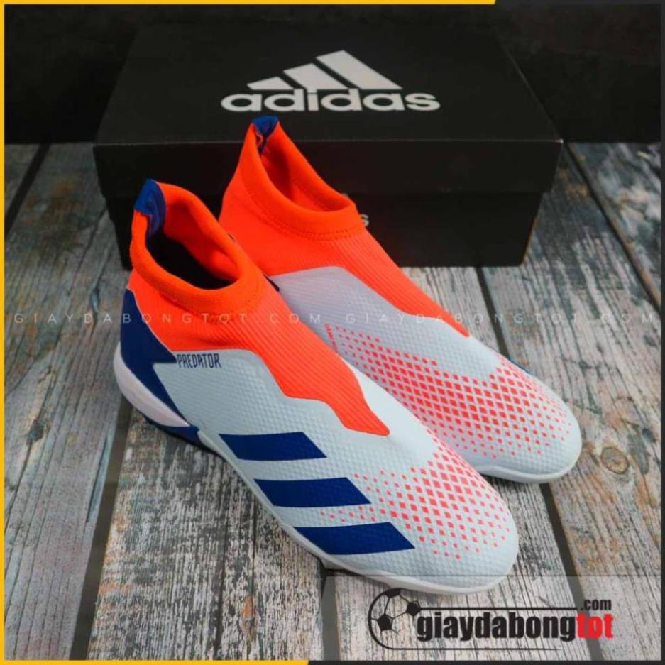 Giày đá banh không dây Predator 20.3 TF xanh nhạt cổ cam vạch xanh | Bản cổ cao chất lượng gi $ 🌺