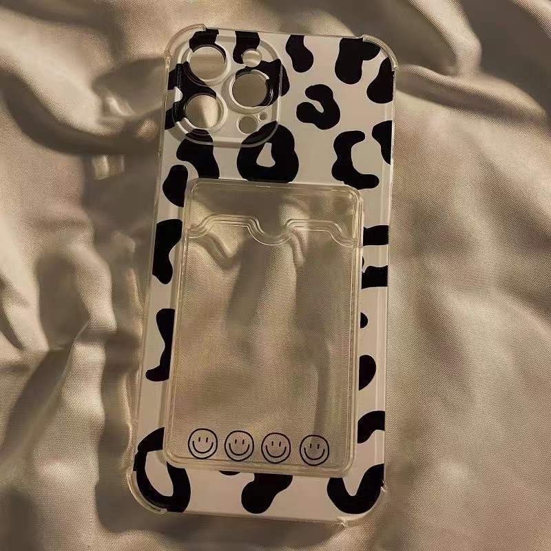 Ốp Điện Thoại Silicon Mềm Trong Suốt Họa Tiết Bò Sữa Có Ngăn Đựng Thẻ Cho iPhone 14 13 12 11 Pro X XS Max XR 7 8 Plus SE