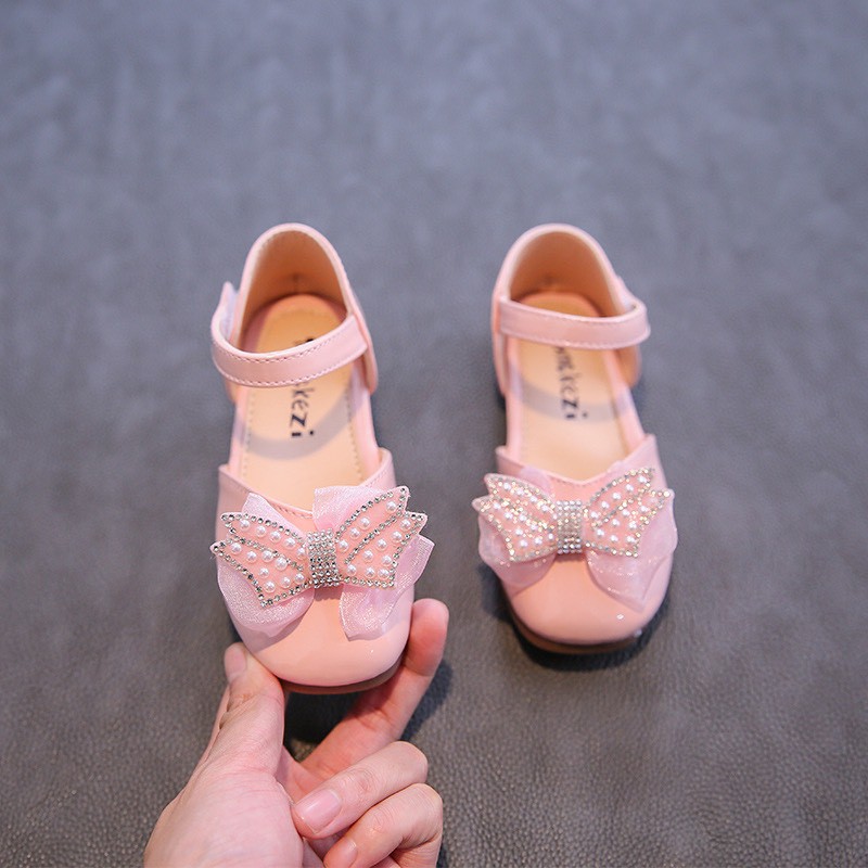 (D871) Giày búp bê da PU - Đính nơ dễ thương cho bé gái từ 3-6 tuổi