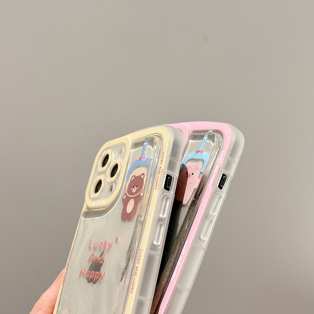 Ốp Điện Thoại Dẻo Họa Tiết Hoạt Hình Heo Có Nước Kim Tuyến Lấp Lánh Chống Rơi Cho iPhone 14 / 13 / 12PRO MAX / 11 / 13PRO MAX
