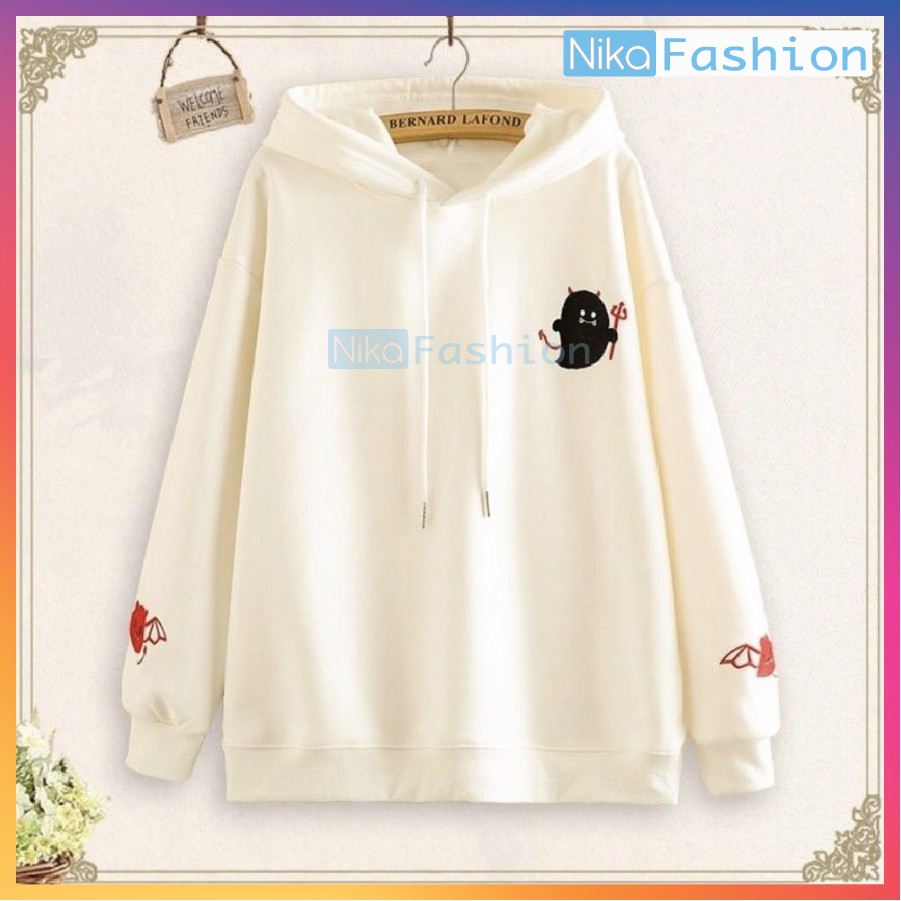Nikafashion Áo Hoodie Nón Unisex Nam Nữ Chất Vải Nỉ Freesize 1 kích cỡ Form Dáng Rộng Dưới 65kg Mặc Đẹp Q.Nhỏ | BigBuy360 - bigbuy360.vn