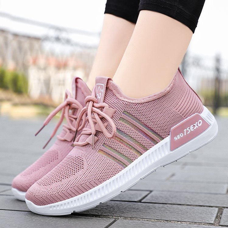 ( hồng+đen)Giày thể thao sneaker nữVIDEOvải thoáng khí phối viền 7 màu TSEXO