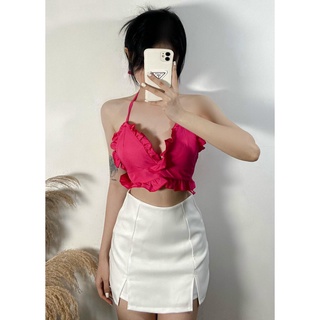 Áo Croptop Dây Yếm Cột Viền Bèo