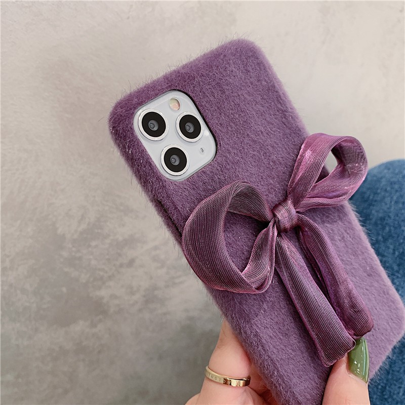 Ốp Điện Thoại Phủ Lông Đính Nơ Tím Sang Trọng Cho Iphone 12 11 Pro Max Xs Max X Xr Xs 6 6s 7 8 Plus Se 2020 12 | BigBuy360 - bigbuy360.vn
