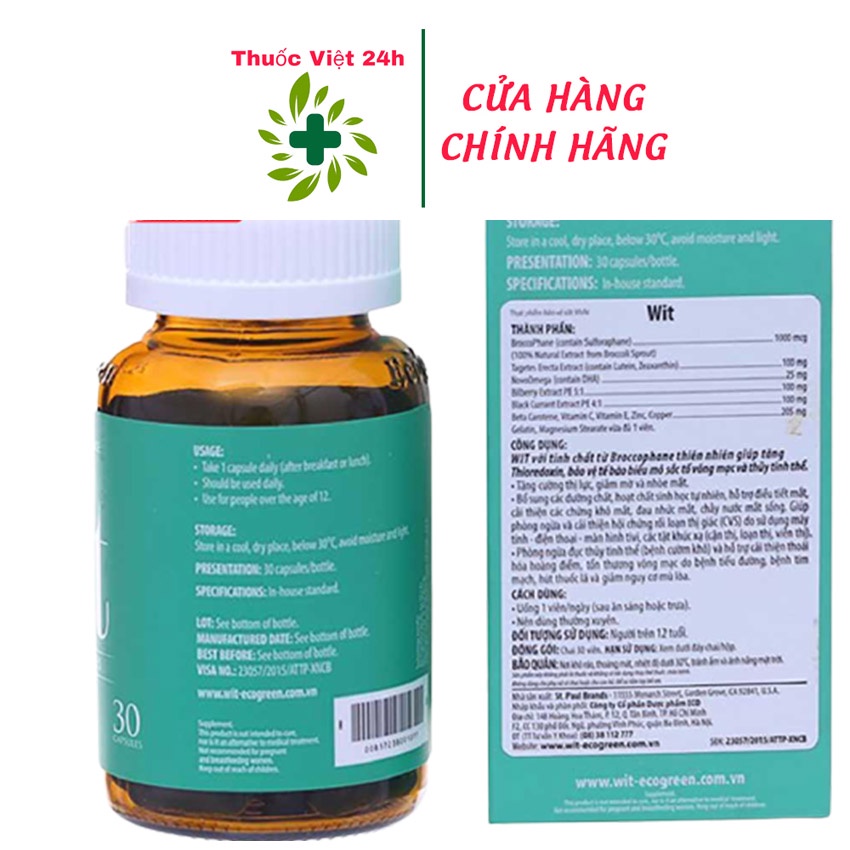 Viên uống bổ mắt WIT 30 Viên - Nhẩu khẩu Mỹ 100% - THuocviet24h