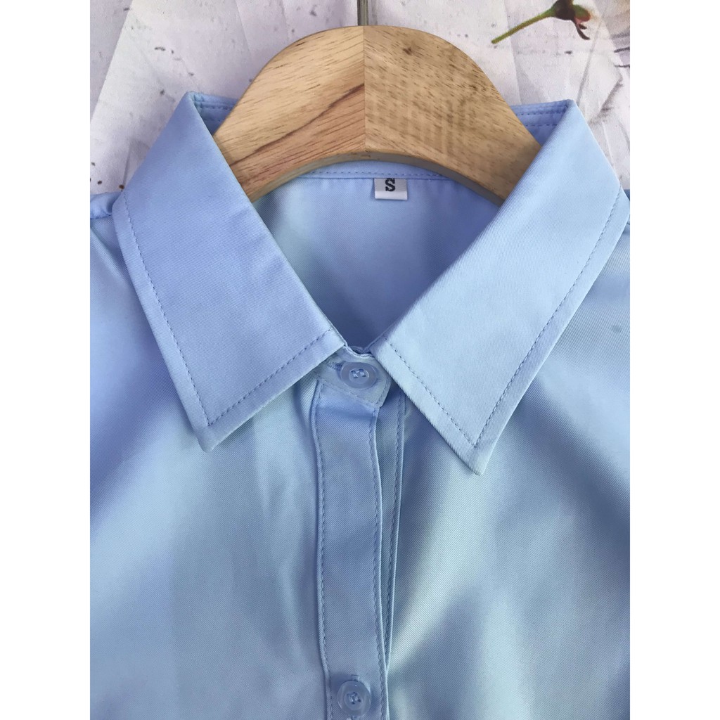 Áo sơ mi nữ tay dài HATOP cao cấp vải cotton loại 1 màu xanh ASXD212