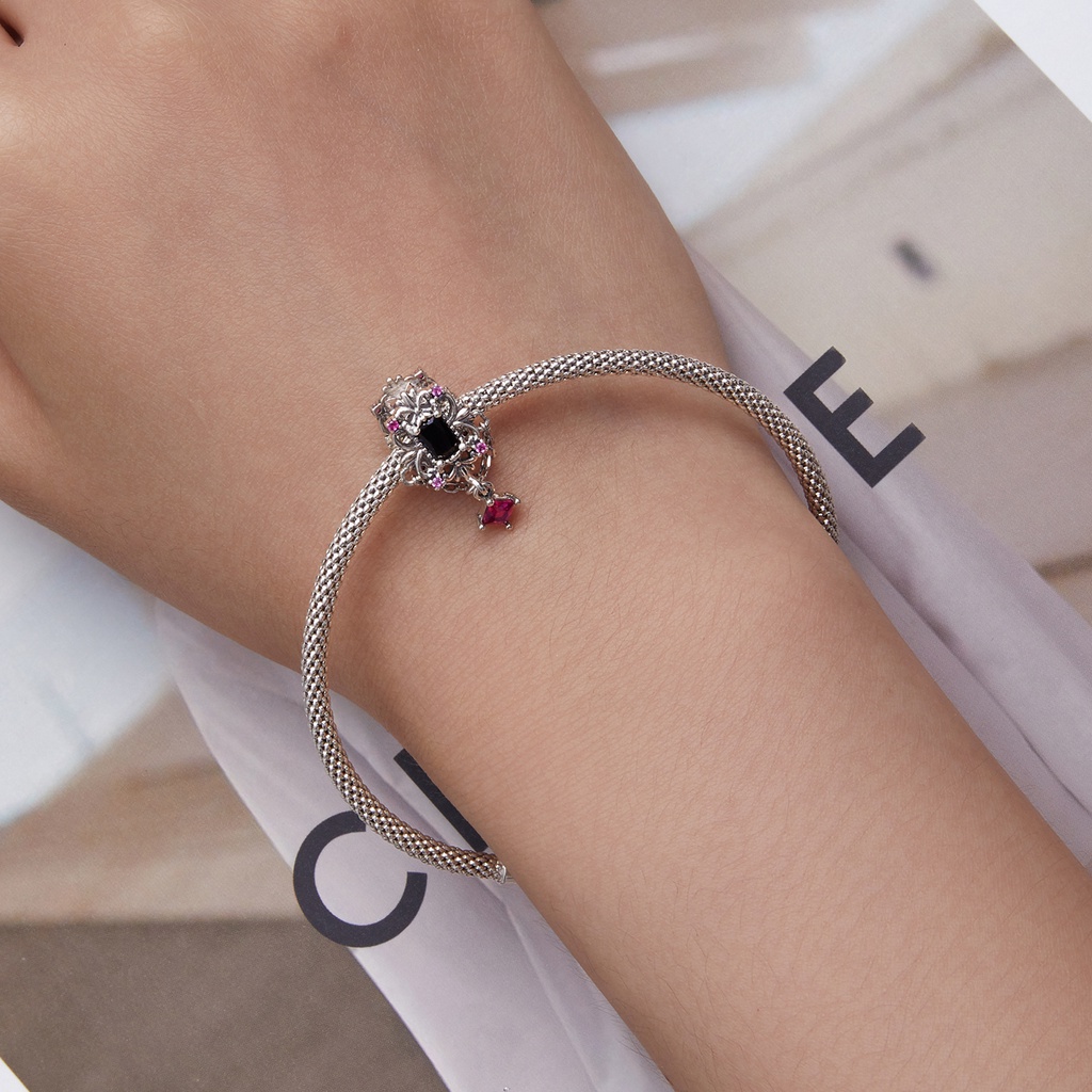 BAMOER Hạt Xâu Chuỗi bạc 925 Hình Hoa Hồng Đen