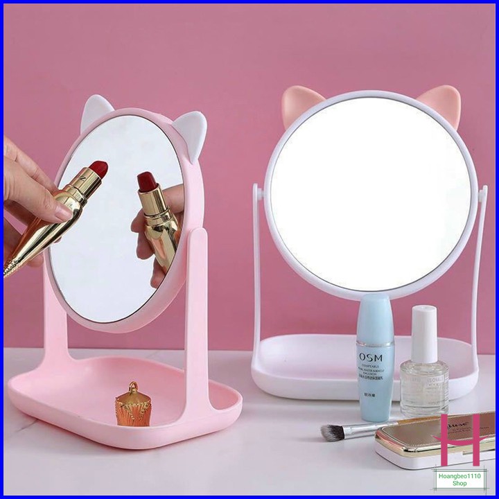 Gương Tai Mèo Để Bàn Trang Điểm Siêu Cute Xoay 360 Độ