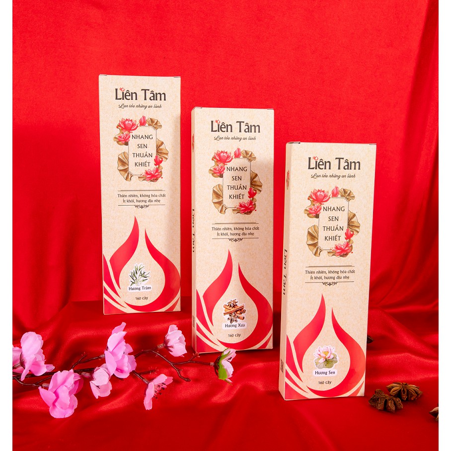 Combo 3 hộp nhang sen Liên Tâm 3 mùi hương - 20.5cm - 160 cây/hộp - Nhang sạch ít khói, thơm dịu