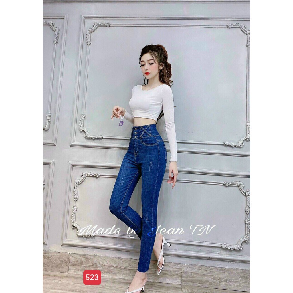 Quần Jean Nữ Mẫu Mới ❤️FREESHIP❤️ Quần Bò Cạp Cao phối lưng kiểu 3 Nút chất vải đẹp phong cách Hàn Quốc A-T Fashion M523
