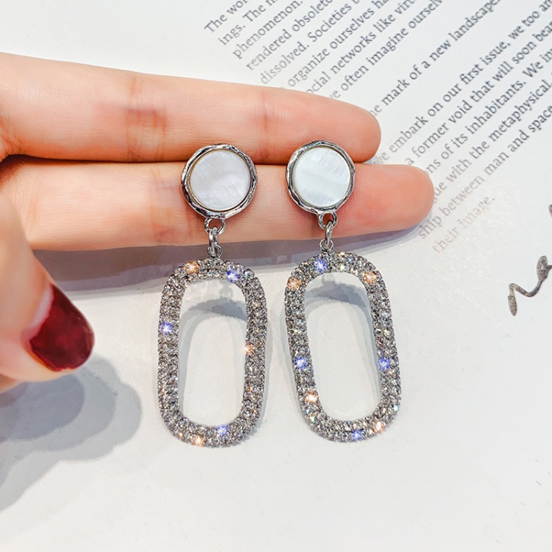 Khuyên Tai Hình Oval Đính Đá Lấp Lánh Phong Cách Nhật Hàn