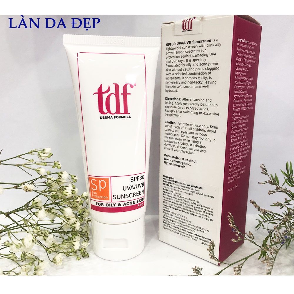Kem chống nắng TDF Derma Formula SPF 30 chống nắng bảo vệ da dành cho da dầu mụn tuýp 50g