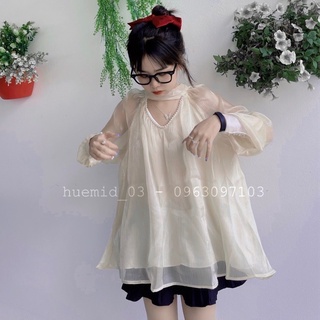 Áo lụa cổ V thắt nơ dáng dài hàng 2 lớp