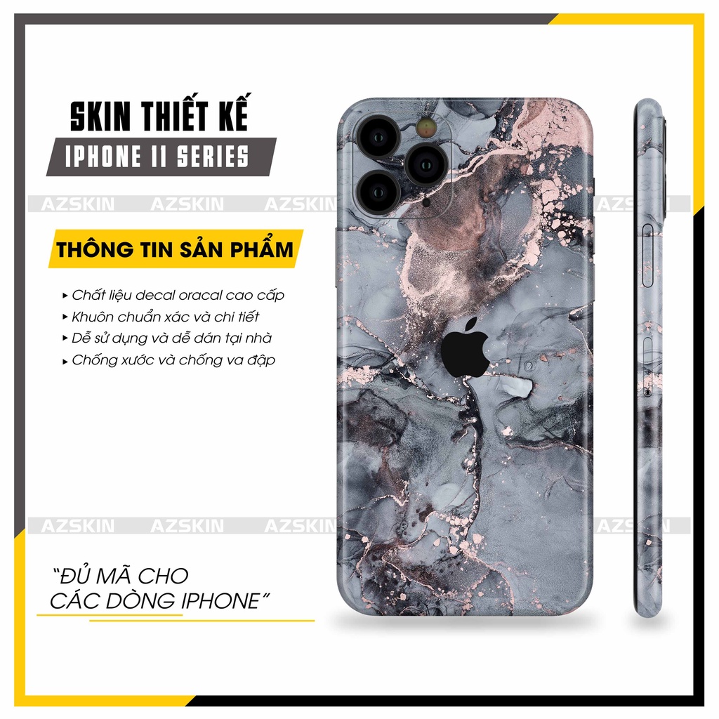 Miếng Dán IPhone 11/11 Pro/11 Pro Max Vân Đá Thạch Anh Xám |SK_IPNT25| Thiết Kế Dán Full Lưng Viền Máy, Dễ Dán Tại Nhà