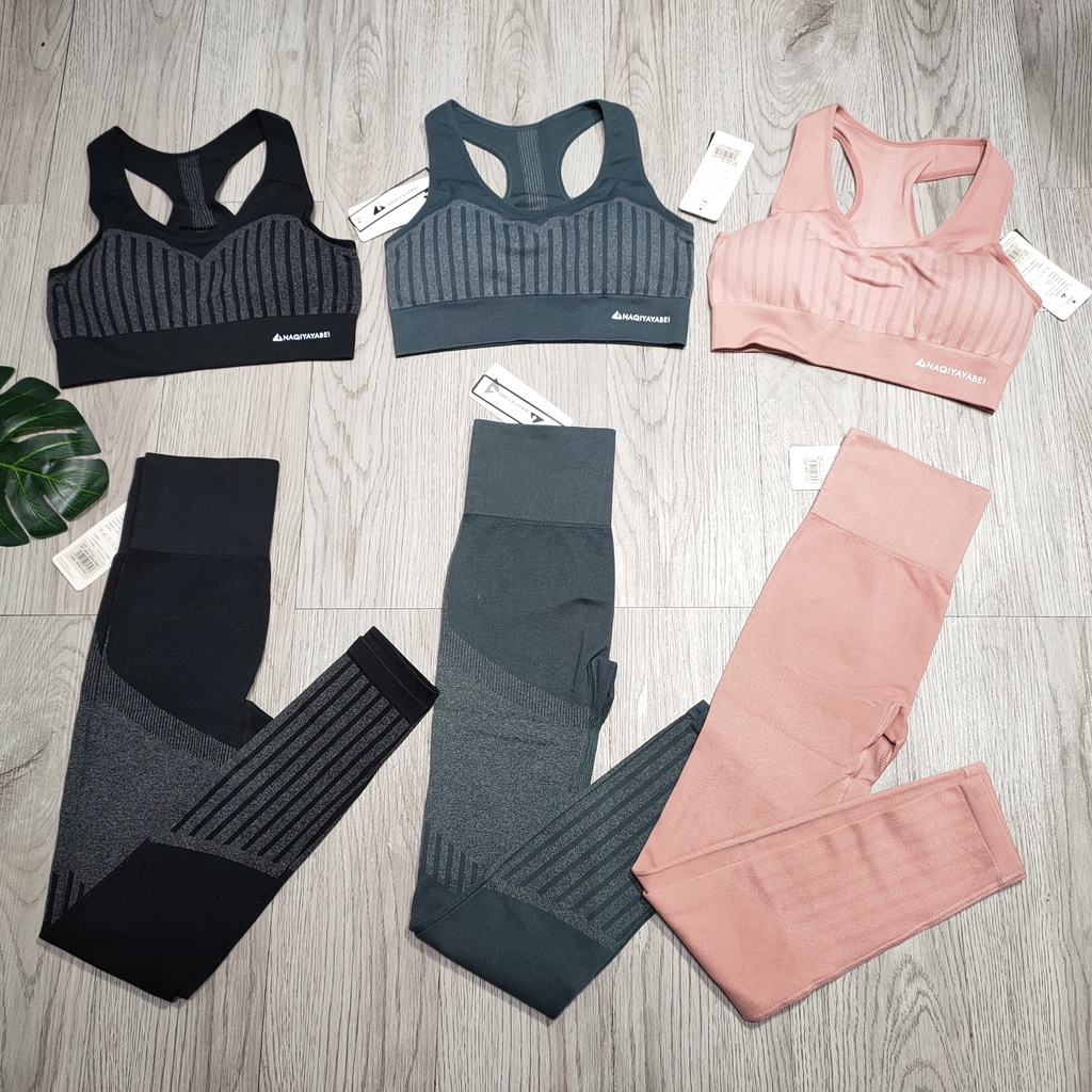 Đồ tập gym yoga thể thao nữ, set bộ áo bra quần dài naqi dệt kim Bin Sports BD161