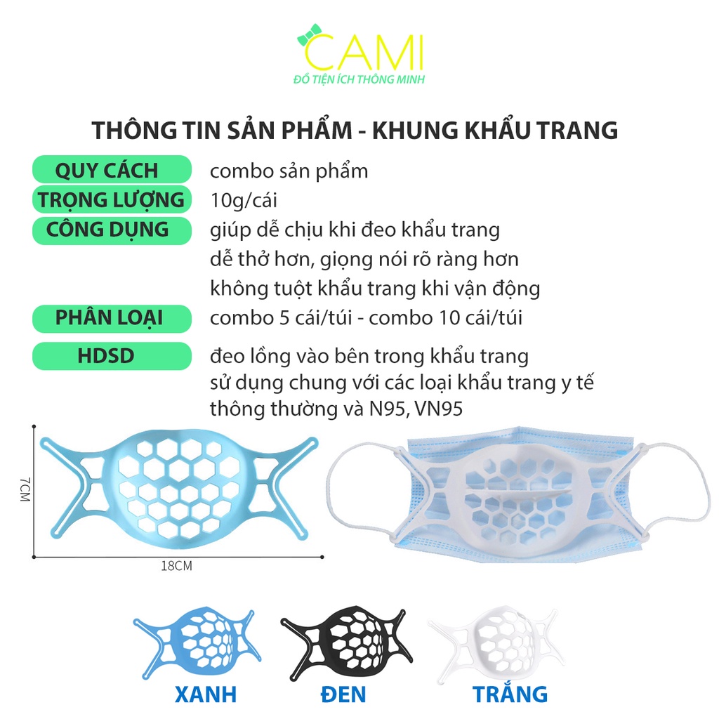 Khung đeo khẩu trang 3D thoáng khí có thể tái sử dụng, chất liệu TPE mềm mại_Cami_CMPK194