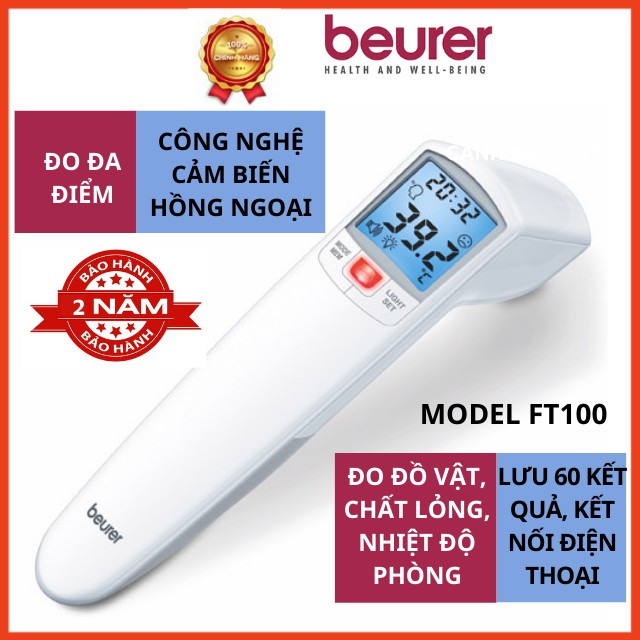 Nhiệt kế điện tử hồng ngoại không tiếp xúc Beurer FT100, máy đo thân nhiệt, đo nhiệt độ,đo đa điểm, đo chính xác