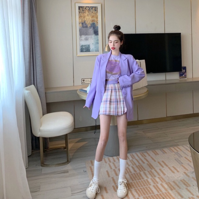 (ORDER) Set đồ tím áo khoác blazer tím pastel siêu xinh - Purple Girl