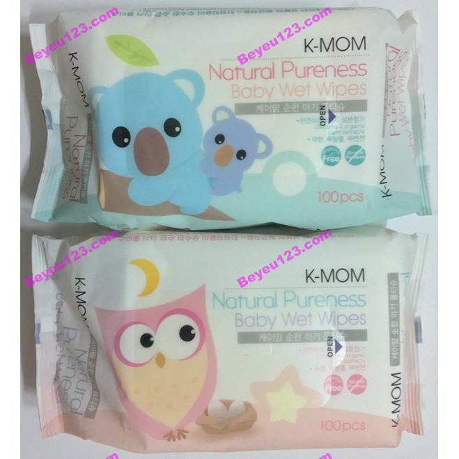 (100 tờ/bịch) Khăn ướt cao cấp không mùi K-MOM an toàn cho bé (Made in Korea)