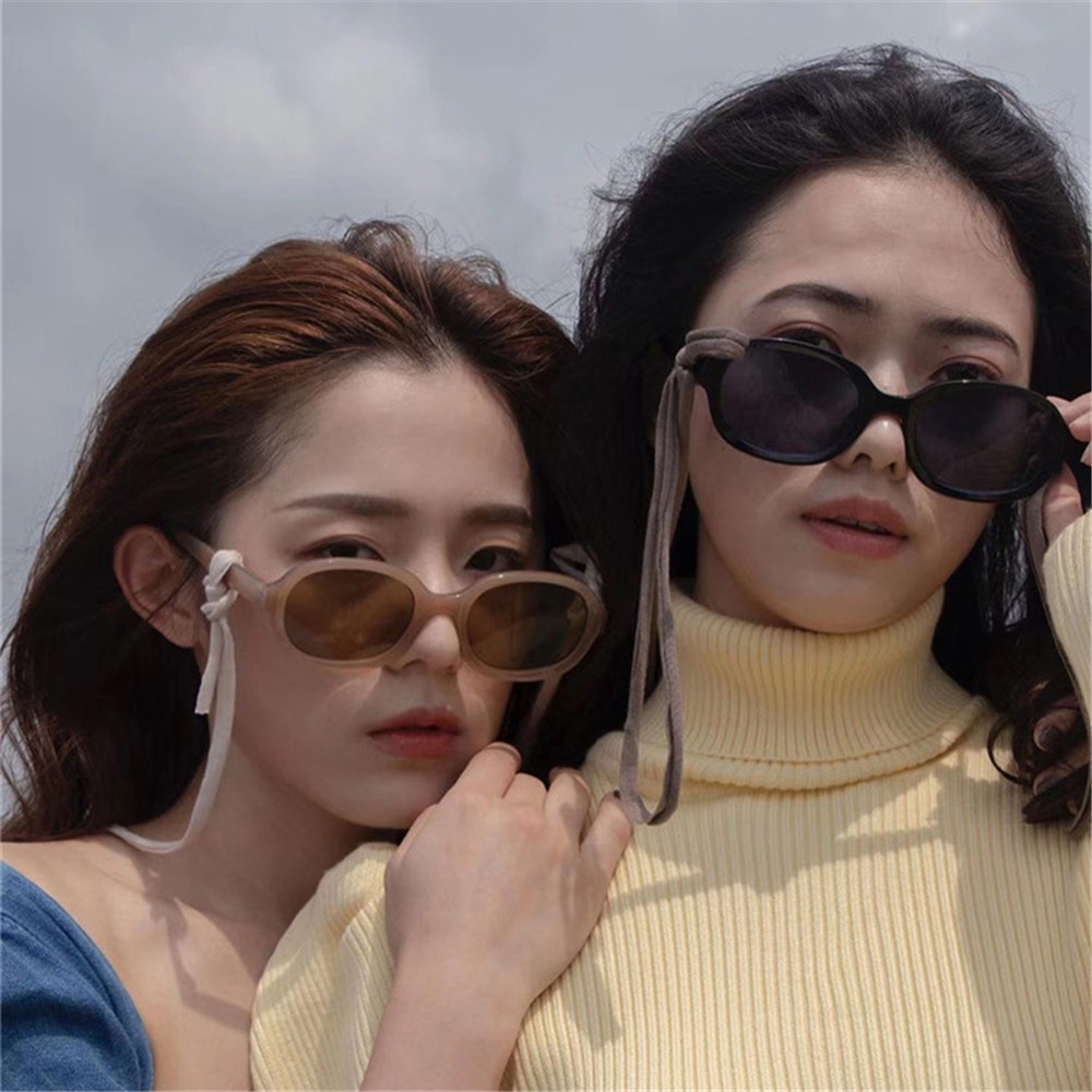 Kính Mát Gọng Oval Nhỏ Mỏng Màu Nâu Đơn Giản Cá Tính Cho Nữ