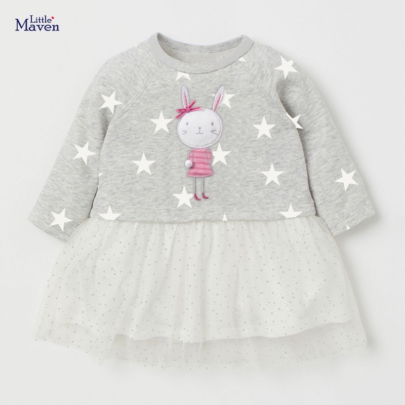Váy nỉ chân voan thỏ xám Little Maven bé gái 2-7Y