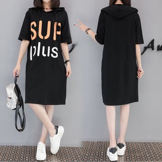 Đầm Hoodie Tay Ngắn Dáng Rộng Có Size Lớn
