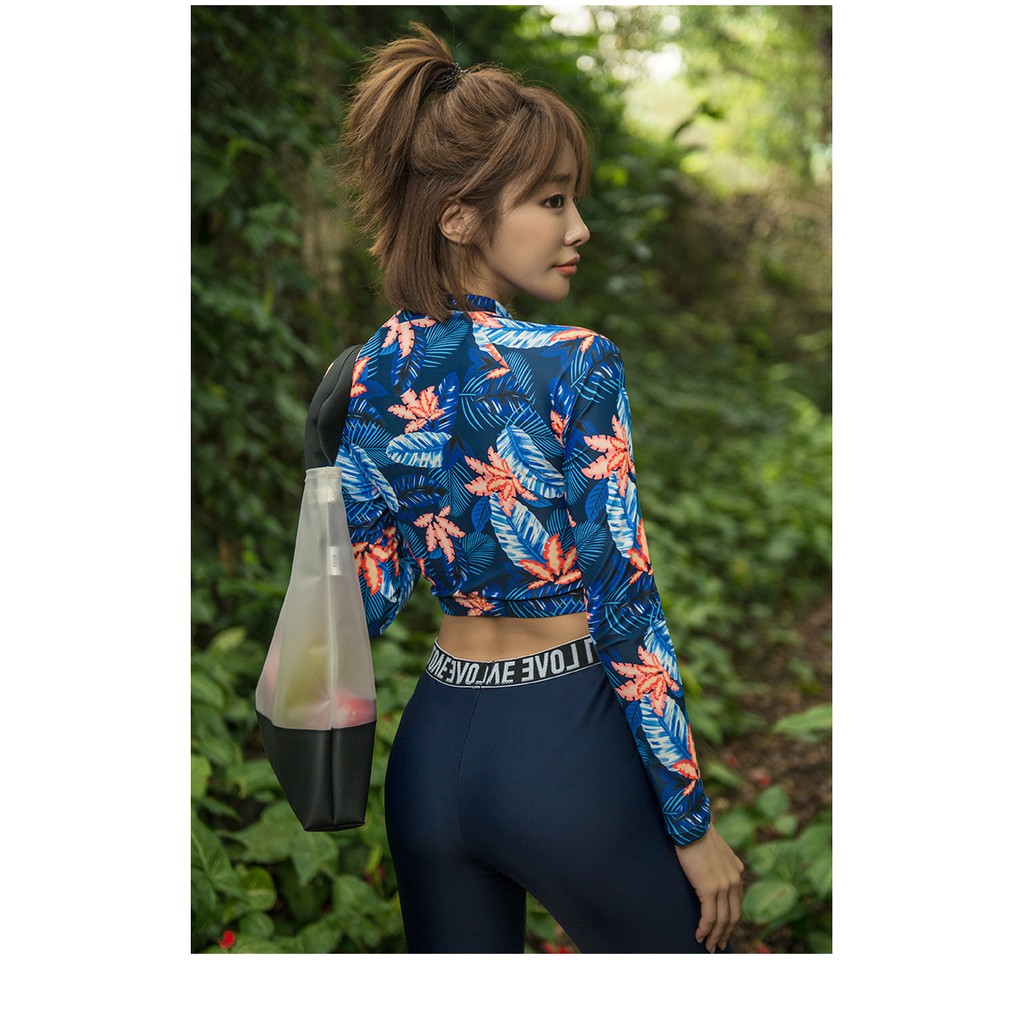 Đồ bơi dài tay Hàn Quốc croptop hoa quần dài | BigBuy360 - bigbuy360.vn