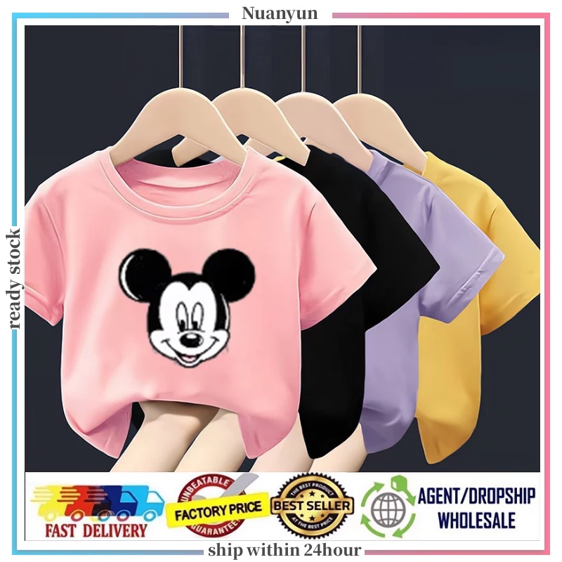 Korean Cute Mouse Print Boy Girl Short Sleeve T-shirt 3-14Y Unisex Children's Tops Boys Girls Round Soft Tshirt