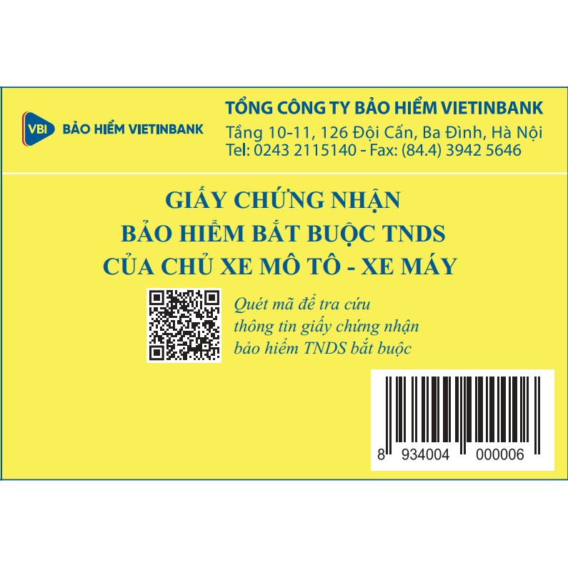 TOÀN QUỐC [E-Voucher] Bảo Hiểm ĐIỆN TỬ TRÁCH NHIỆM DÂN SỰ Bắt Buộc Xe Máy trên 50cc -TNDS- VBI - VIETINBANK