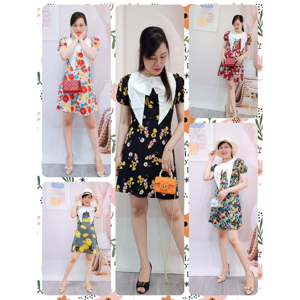 Váy Hoa Nhí- Đầm Voan hoa cổ nơ tiểu thư