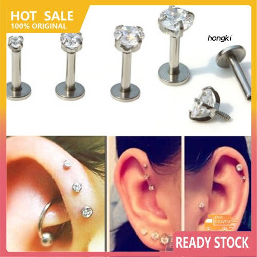 Set 2 khuyên tai xỏ môi/lưỡi đính đá zircon thời trang cá tính