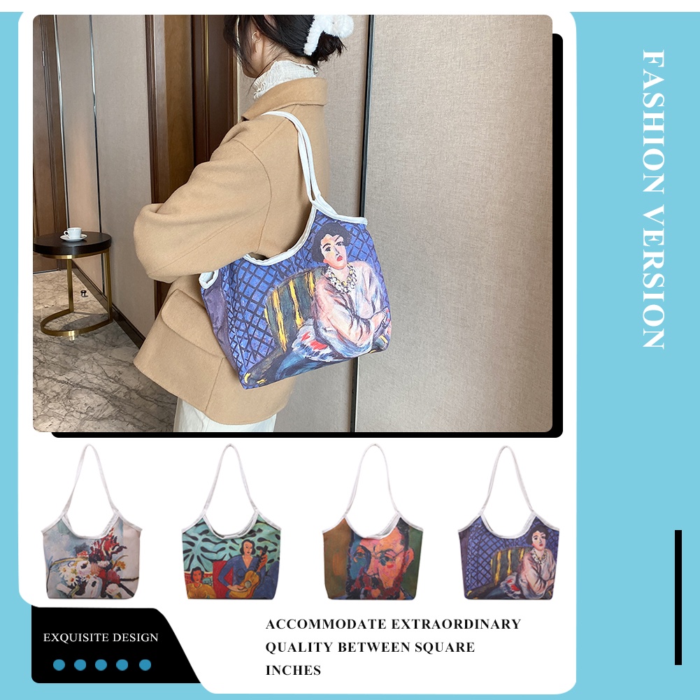 Túi Xách Canvas In Hình Tranh Sơn Dầu Thời Trang Cho Nữ