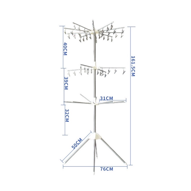 Cây phơi quần áo inox 3 tầng 56 kẹp móc,xoay 360 độ, các mom lưu ý hàng bên shop là 56 kẹp - Pier