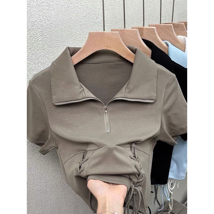 Áo polo Tay Ngắn Màu Trơn Ngọt Ngào Độc Đáo Cho Nữ