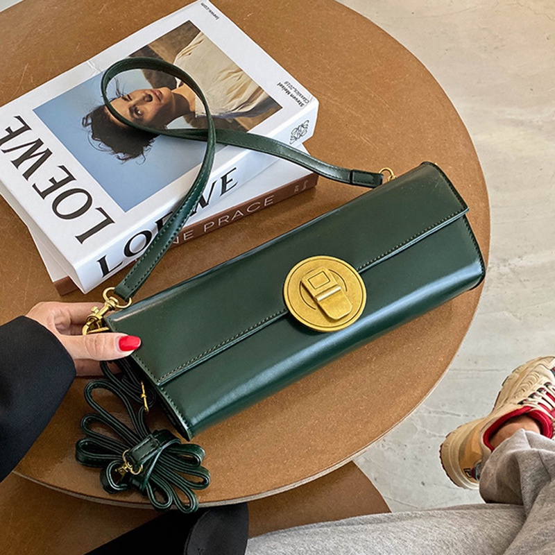 IELGY Túi Đeo Vai Màu Đen Có Khóa Phong Cách Pháp Thời Trang Cho Nữ