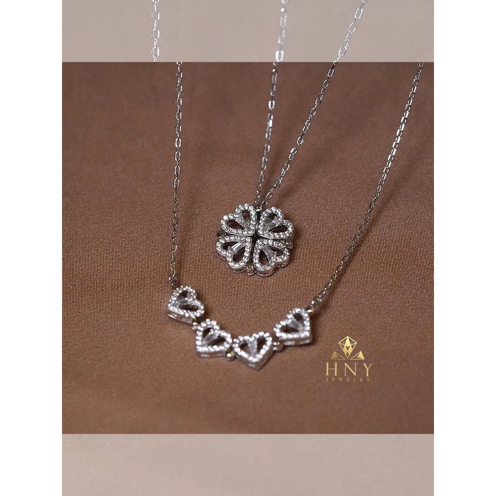 Dây chuyền bạc cỏ 4 lá may mắn phong cách nữ tính đeo được 2 kiểu HNY Jewelry DC03