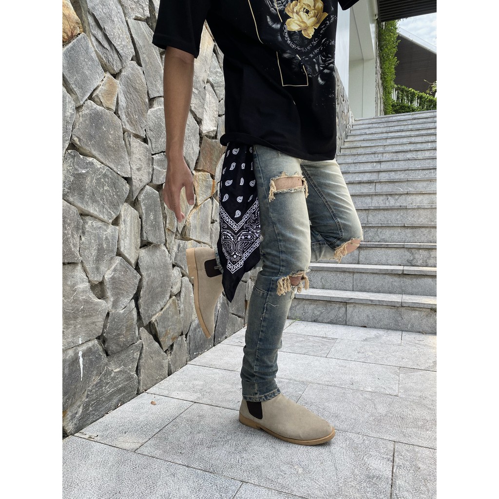 Quần Jean nam rách, quần bò nam đẹp, form slimfit có zip, chất jean co giãn thoải mái, màu wash bụi bậm