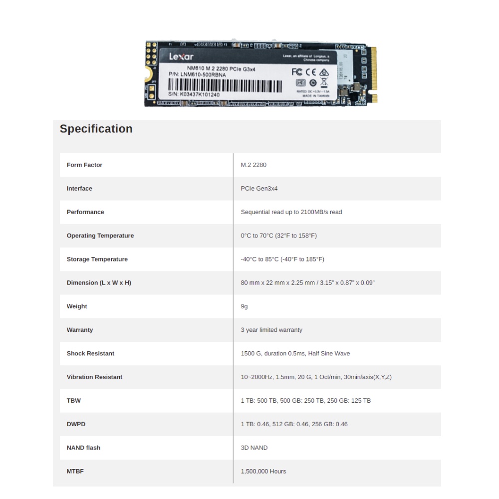 Ổ cứng SSD PCIe Lexar NM610 - M.2 NVMe 250G 500G | BigBuy360 - bigbuy360.vn