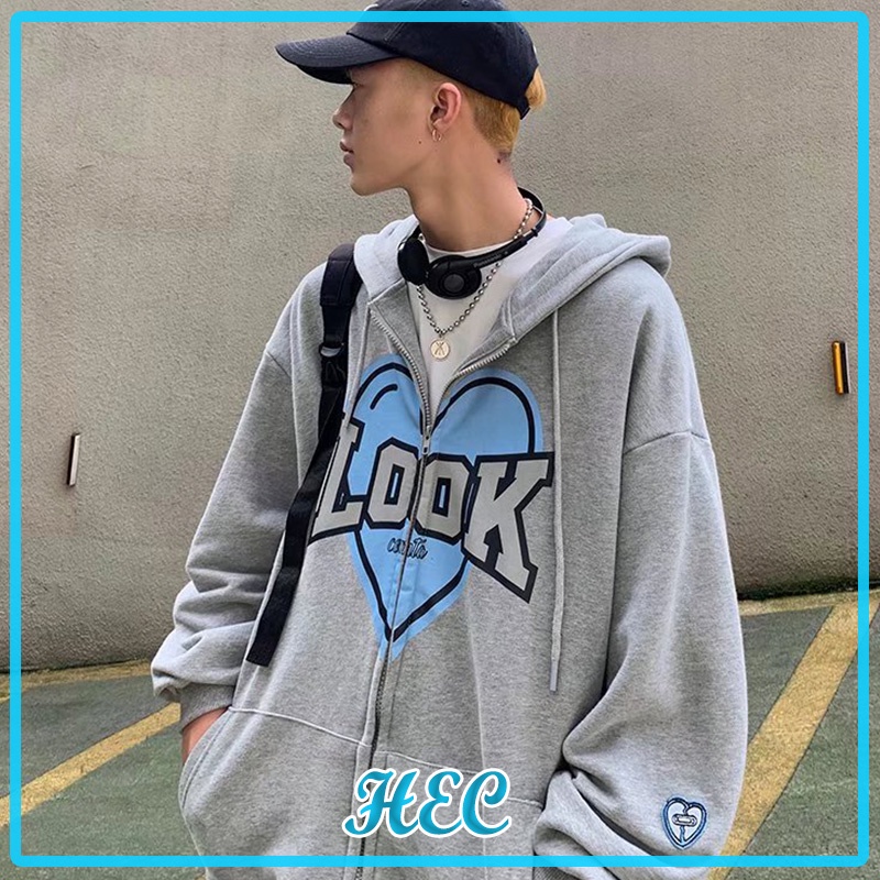 Áo Hoodie Tay Dài Dáng Rộng In Hình Trái Tim Thời Trang Cho Nam Và Nữ