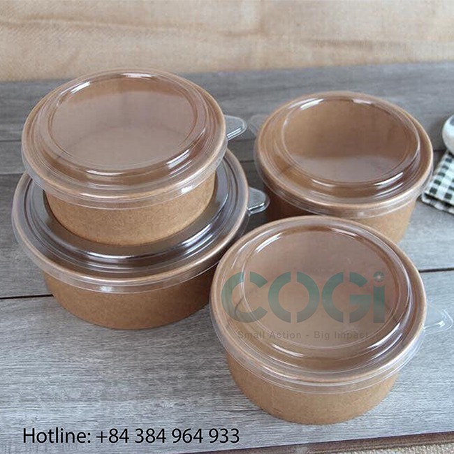 BỘ 10 HỘP GIẤY KRAFT 750ML HOẶC 950ML KÈM NẮP PET/ 10 PCS KRAFT PAPER BOWL 750ML OR 950ML WITH PET LID