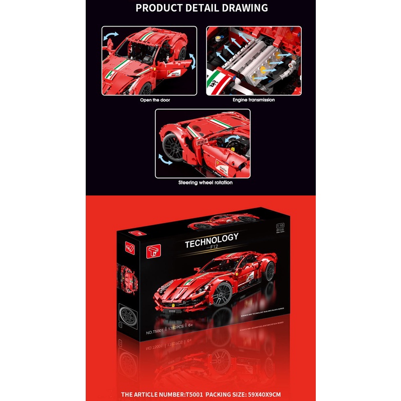 Đồ chơi Lắp ráp Mô hình siêu xe TGL T5001 1:10 Ferrari F12