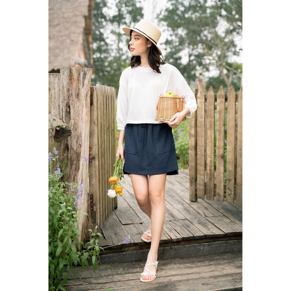 Chân váy ngắn cạp chun nữ MADELEN nhiều màu chất đũi thoáng mát