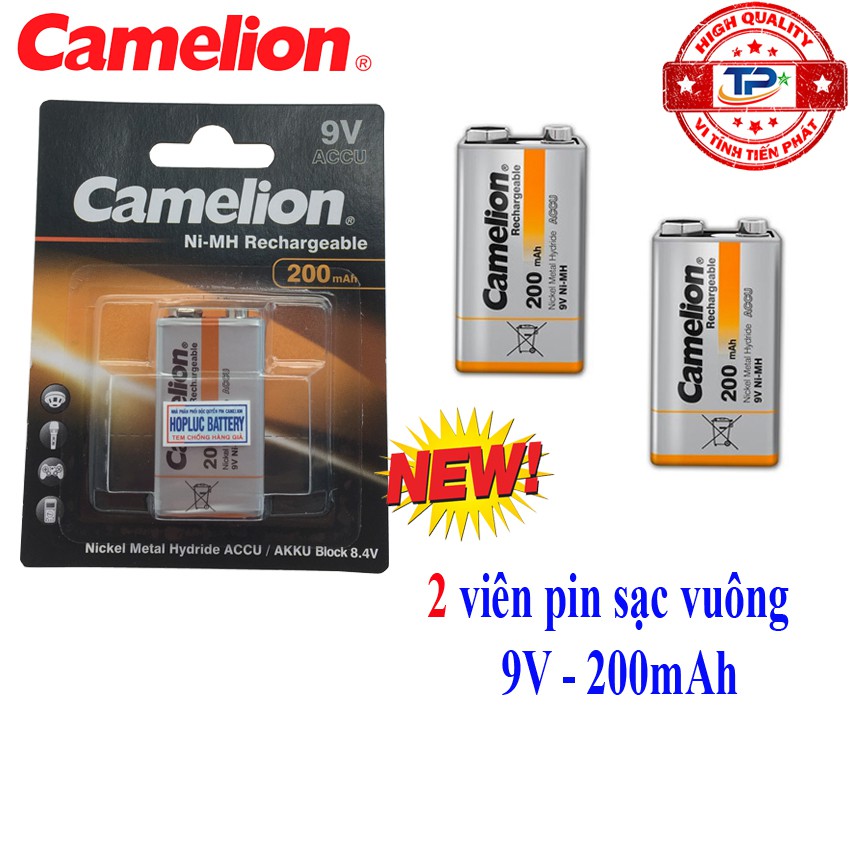 Vỉ 2 Viên Pin Sạc vuông 9V Camelion Rechargeable ACCU dung lượng 200mAh