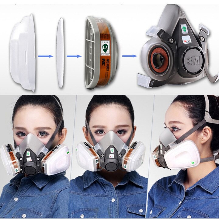 Bộ mặt nạ phòng độc 3.M 6200 gồm 1 mặt nạ + 2 phin lọc + 2 bông lọc